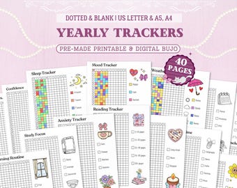 Yearly Tracker Bundle for BUJO | Habit, Mood, Reading (Digital Download PDF)