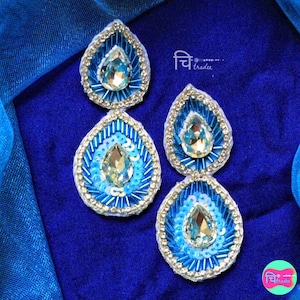 Blue Crystal Statement Earrings | Handmade Beaded dropEarrings | Indian Jewelry | Festival & Party Wear Earrings |lightweight earrings