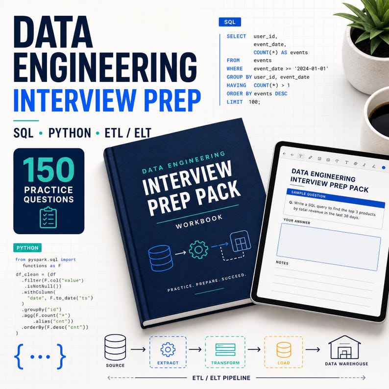 Data Engineering Interview Prep | SQL Python Questions | Entry-Level Tech Career Workbook image 1