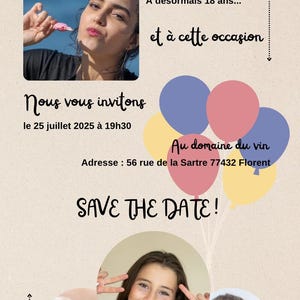 Invitation anniversaire 18 ans fille – Modèle Canva personnalisable