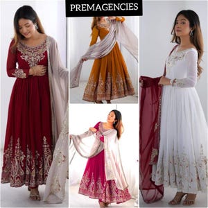 Indian Traditional Georgette Anarkali Gown With Heavy Embroidery Work In Georgette Fabric Heavy Anarkali Gown With pant Dupatta Suit Stitch