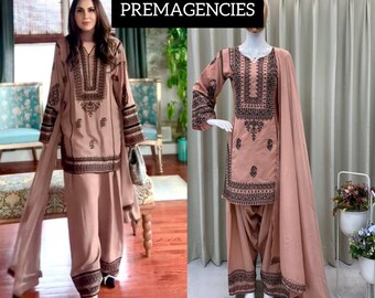 Designer Wear Exclusive Farsi Salwar Kameez Suit With Sequence Embroidery Work Heavy French Crape Top Salwar  With Dupatta Suit Readymade
