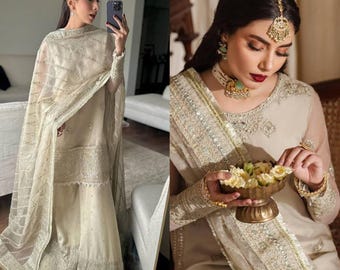 Presenting Designer Organza Sharara Kurti Dupatta Suit Indian Heavy Kurta With Sharara Eid Special Salwar Kameez Punjabi Readymade Suits New