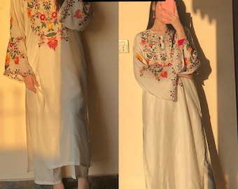 Designer Roman Silk Kurta Pant Salwar kameez Readymade 3 piece India Women Partywear Ramzan Eid Heavy Suit Stitched  White Kurta