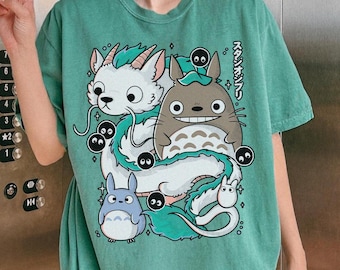 Koszulka z postacią ze studia Ghibli w stylu vintage, bluza z kapturem, koszulka ze studia Ghibli, koszulka z Totoro, koszulka z Haku, koszulka z Kodama, koszulka z motywem Y2K