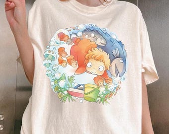 ヴィンテージ ポニョ シャツ、スウェットシャツ、パーカー、スタジオジブリ シャツ、ポニョ シャツ、宗介 シャツ、スタジオジブリ ギフト シャツ、Y2K シャツ