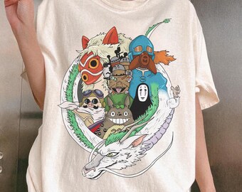 Koszulka z postacią ze studia Ghibli w stylu vintage, bluza z kapturem, koszulka ze studia Ghibli, koszulka z Totoro, koszulka z Haku, koszulka z Mononoke, koszulka z motywem roku 2000