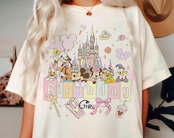 Camiseta de cumpleaños para niña con colores cómodos, camiseta de cumpleaños para viaje a Disney, equipo de Mickey y sus amigos, la mejor camiseta de cumpleaños, castillo de Disney