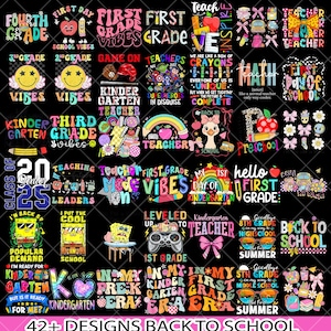 Preppy Back to School Bundle PNG, Coquette Teacher First Day of School Shirt Design, Girly Checkered Sublimation, Pre-k 1st/2nd/3rd Grade