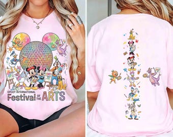 2-Sided Disney Epcot International Festival of the Arts 2026 Shirt, Mickey and Friends Figment Dragon Orange Bird Epcot Art Matching Tee