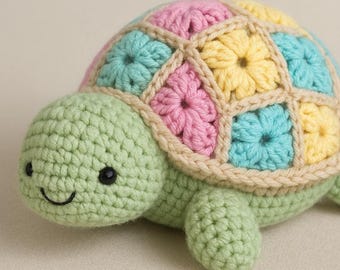 Wzór szydełkowy na żółwia w kształcie kwadratowej babci | Zabawka amigurumi w formacie PDF (poziom średnio zaawansowany)