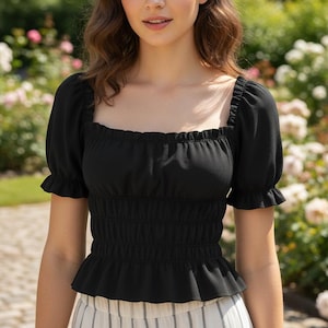 Patron de couture haut camélia | Chemisier froncé à manches bouffantes (Patron PDF)