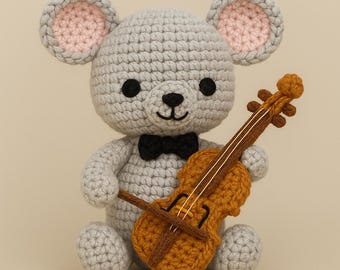 Wzór szydełkowy na misia grającego na skrzypcach | Pluszowy muzyk amigurumi (do pobrania w wersji cyfrowej)