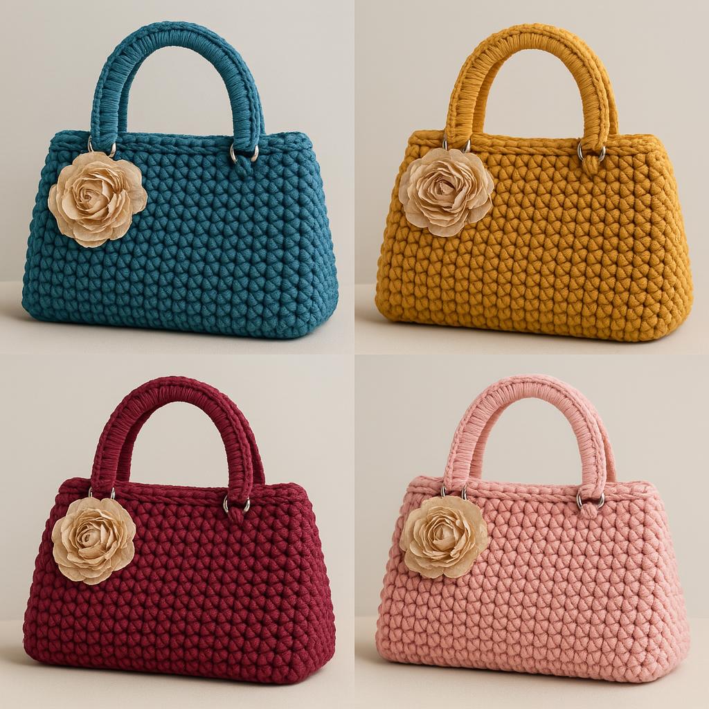 Chunky Crochet Handbag Pattern | DIY Flower-Accent Tote PDF | Easy Crochet Purse Kintting Pattern