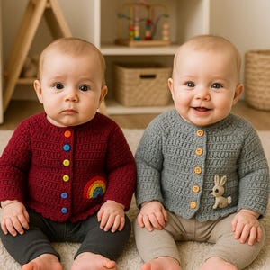 Patrón de cárdigan sencillo para bebé / Patrón de crochet digital: suéter abotonado para principiantes (PDF) / Chaqueta unisex para bebé en tallas de 0 a 12 meses /