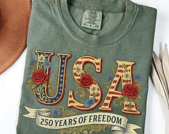 Comfort Colors® Retro Usa 250 Shirt, Independence Day Shirt, Celebrate 250th Anniversary Shirt Usa Flag Tee 4th of July Shirt Patriotic Gift
