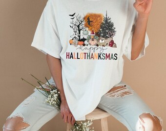 Happy HalloThanksMas Shirt, Happy Halloween Thanksgiving Christmas Shirt, Happy HalloThanksMas Sweatshirts, Halloween Shirts