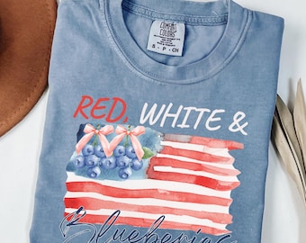 Chemise Comfort Colors® rouge, blanc et bleuets, chemise Trump, chemise patriote américain, chemise républicaine américaine, chemise justice, chemise républicaine