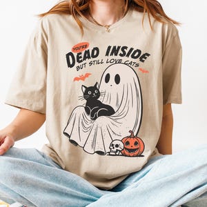 Dead Inside But Still Love Cats Shirt, Black Cat Halloween Shirt, Funny Cat Lady Shirt, Cat Lover Shirt, Spooky Season Shirt