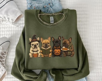 Halloween-Sweatshirt mit französischer Bulldogge, lustiges Frenchie-Sweatshirt, gruseliges Halloween-Hunde-Shirt, lustiges Halloween-Shirt, lustiges Skelett-T-Shirt