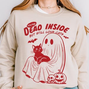 Dead Inside But Still Love Cats Shirt, Black Cat Halloween Shirt, Funny Cat Lady Shirt, Cat Lover Shirt, Spooky Season Shirt