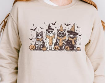 Halloween Ghost Cats Shirt, Cute Cat Shirt, Womens Halloween Shirt, Cute Fall Shirt, Spooky Season Shirt, Gift For Hallowee