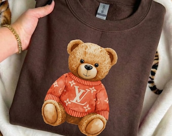 Faux Luxe Teddy Bear - Sweatshirt GD, Faux Yarn Teddy Bear shirt, Monogram Graphics Shirt, Luxe Bear, Faux Crochet Teddy Bear Kawaii Shirt