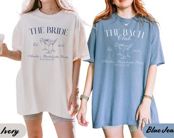 Comfort Colors®The Bach Club Bachelorette Shirt, benutzerdefinierter Ort und Name Junggesellinnenabschieds-Shirt, Social Club Luxus Junggesellinnenabschiedsgeschenk