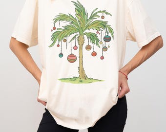 Comfort Colors® Weihnachtspalme-Shirt, tropisches Geschenk, Florida-Weihnachtshemd, Strand-Aloha-Weihnachts-T-Stück, Weihnachtsmann-Juli-Hawaiihemd, Weihnachten