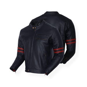 Men’s Cafe Racer Leather Motorcycle Jacket with CE Armor – Vintage Biker Riding Jacket – Genuine Leather Moto Gear