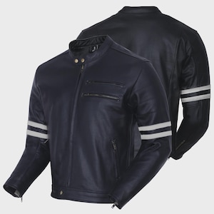 Men’s Cafe Racer Leather Motorcycle Jacket with CE Armor – Vintage Biker Riding Jacket – Genuine Leather Moto Gear