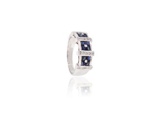 Baguette Cut Ruby Emerald Sapphire Diamond 925 Silver Ring, Multi Stone Ring For Women