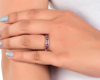 Natural Ruby Sterling Silver Ring : Dainty Minimalist Band