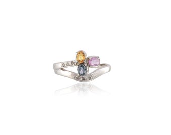 Multi-Sapphire Diamond Sterling Silver Ring: Statement Jewelry
