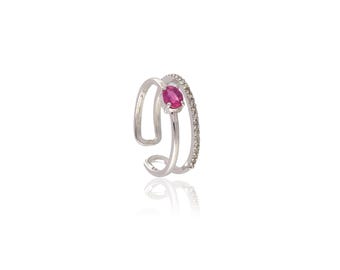 Ruby & Diamond Sterling Silver Ring - Stackable Gemstone Band
