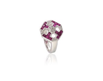 Ceylon Rubin Diamant Ring: 925 Sterling Silber Statement Ring