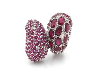 Anillo de serpiente con rubí y diamante: joyería fina de plata de ley