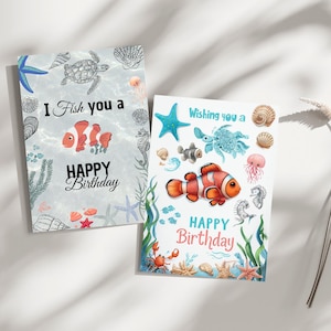 Happy Birthday Card | Underwater Theme | I Fish You a Happy Birthday | Digital Download (PNG & PDF)