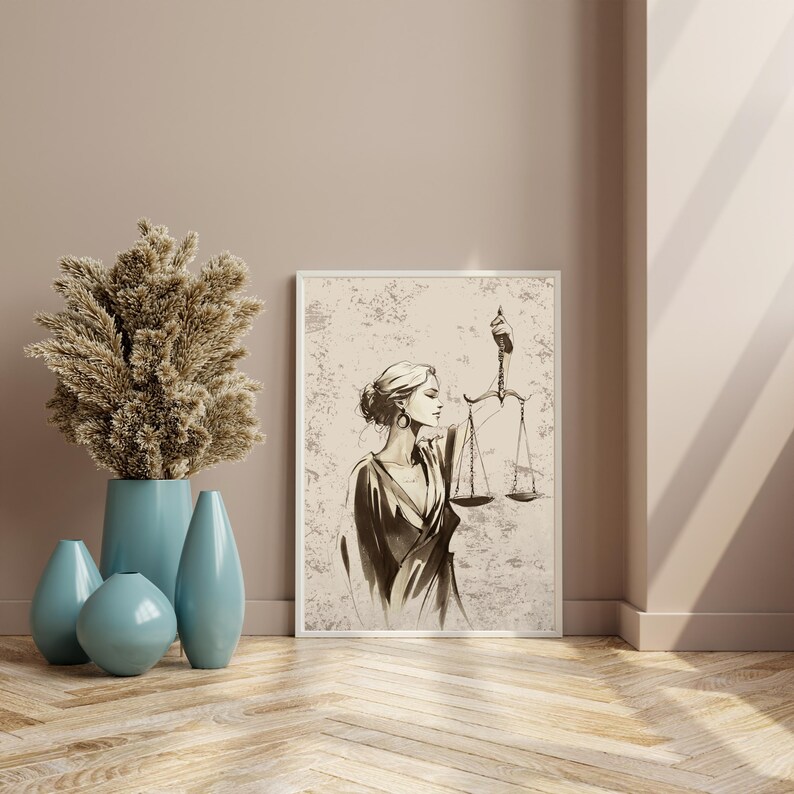 Law Poster: Minimalist Lady Justice Wall Art Set – Lawyer Legal Drawing ...