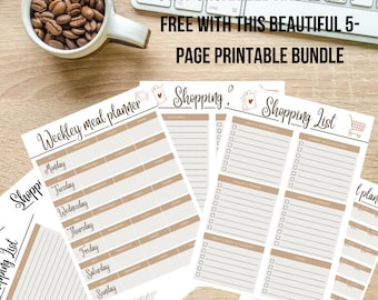 Weekly Meal Planner- Printable Grocery List- Shopping List Minimalist Meal Planner- Wochenplaner, to do list Simplify Your Routine Now!