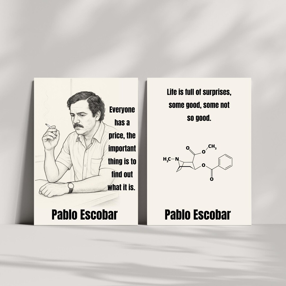 Escobar Text Pablo Escobar Line Art Quote Wall Art Set, Crime Series, Drug Cartel ...