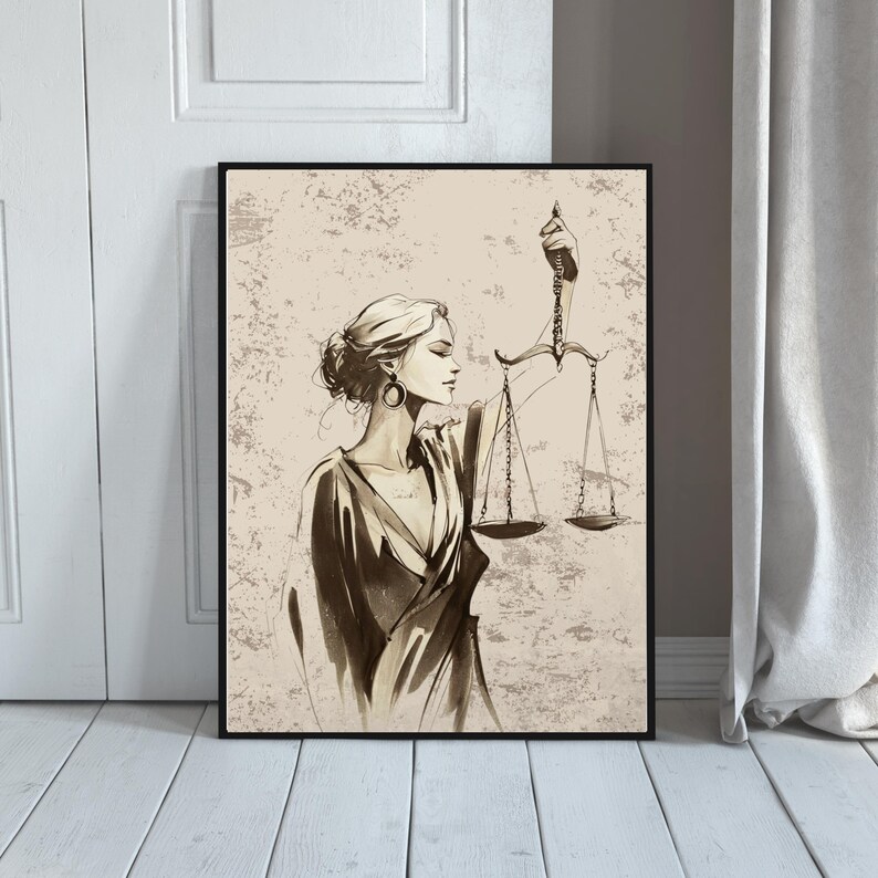 Law Poster: Minimalist Lady Justice Wall Art Set – Lawyer Legal Drawing ...