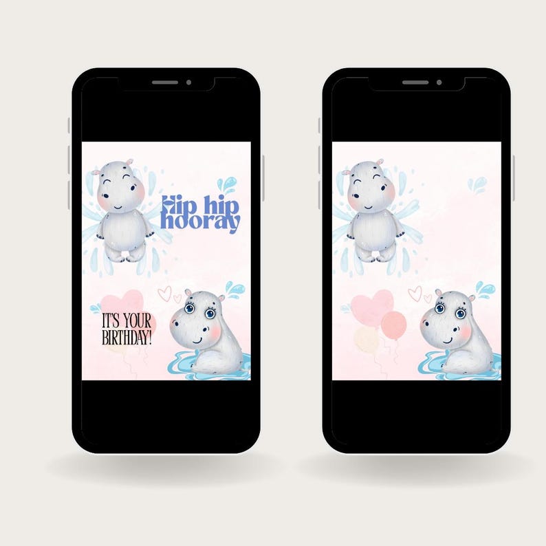 Cute Hippo Birthday Card - Digital Download | PNG & PDF | 1240x1748 px | Printable Birthday Card