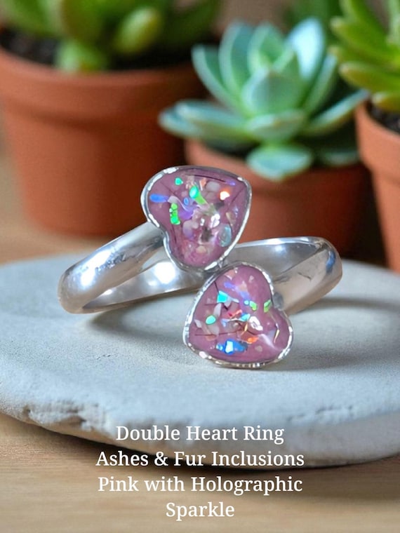 Personalized Memorial Ring, Fur, Pet Ashes, Hair, Breastmilk Ring: Stainless Steel Heart Keepsake Jewelry