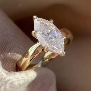 Marquise Cut Moissanite Ring Vintage Moissanite Engagement Ring Solid Gold Unique Wedding Ring Diamond Ring For Her Handmade Ring Gift Wife