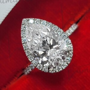 3 T Pear Cut Moissanite Engagement Ring With handmade Wedding Ring Anniversary Gift 14K White Gold Unique Handmade Promise Ring For Women