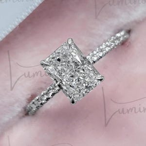 3ct Radiant Moissanite Engagement Ring With Hidden Halo Solitaire Ring Wedding Ring Anniversary Gift Promise Ring Bridal Set Wedding Ring