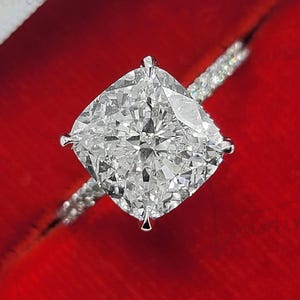 4 Carat Cushion Cut Diamond Ring Cushion Cut Moissanite Engagement Ring Hidden Halo Cushion Cut Engagement Ring Cushion Cut Solitaire Ring