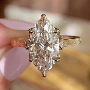 Marquise Engagement ring Gold Travel ring Unique Silver Promise ring Wedding ring Simulated diamond ring Solitaire diamond ring Gift for her