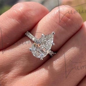 4ct Pear cut  Engagement Moissanite Ring With Hidden Halo Ring & Tear Drop 14K Yellow Gold Pave Setting Ring Anniversary Gift Ring for her